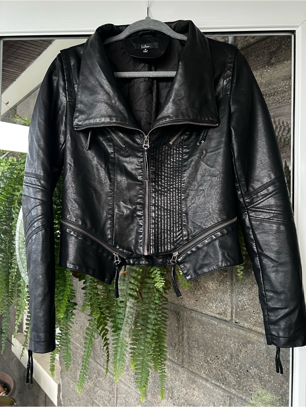 Black Faux Leather Moto Jacket with Quilted Front